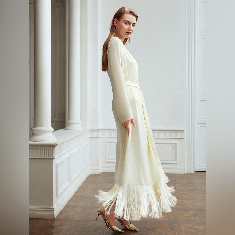 MOTF | NWT Belted Satin Fringe-Hem Dress - Picture 2 of 10